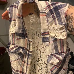 Lace plaid tang top